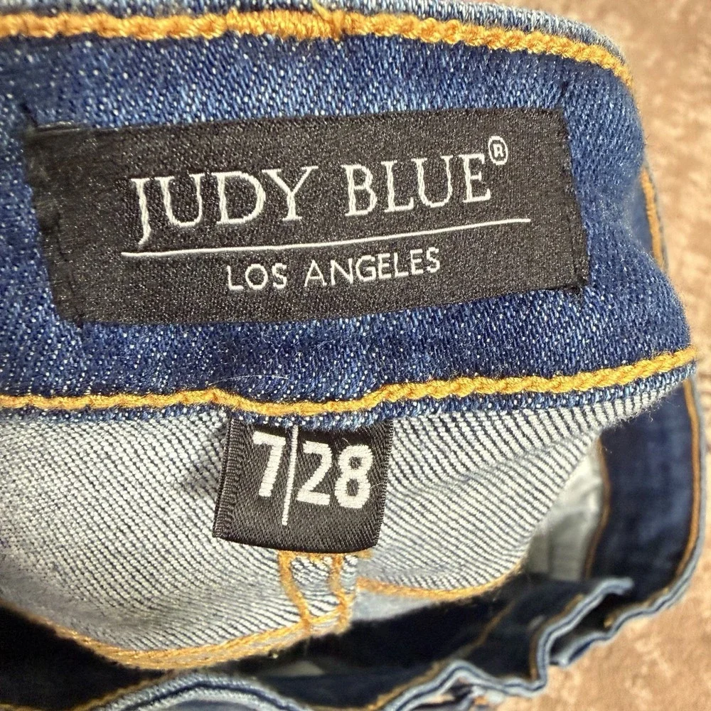JUDY BLUE Stretch Bootcut Denim Jeans Womens 7/28‎ Raw Hem Blue Fade